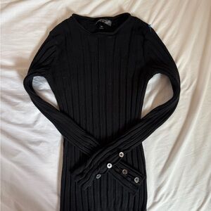 Black Ribbed Long Sleeve Sweater Dress